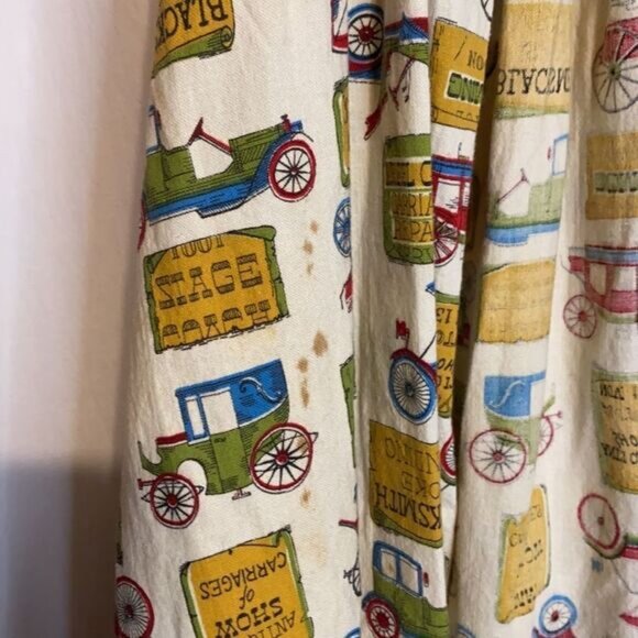 Vintage Handmade Apron Dress Quirky Antique Cars  Signs Print Green Trim Mid-Cal - Picture 9 of 10